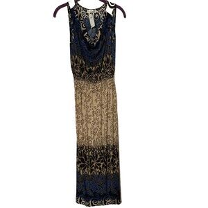 Maxi Dress With Draped Neckline And Stretch Waist Size S NWT